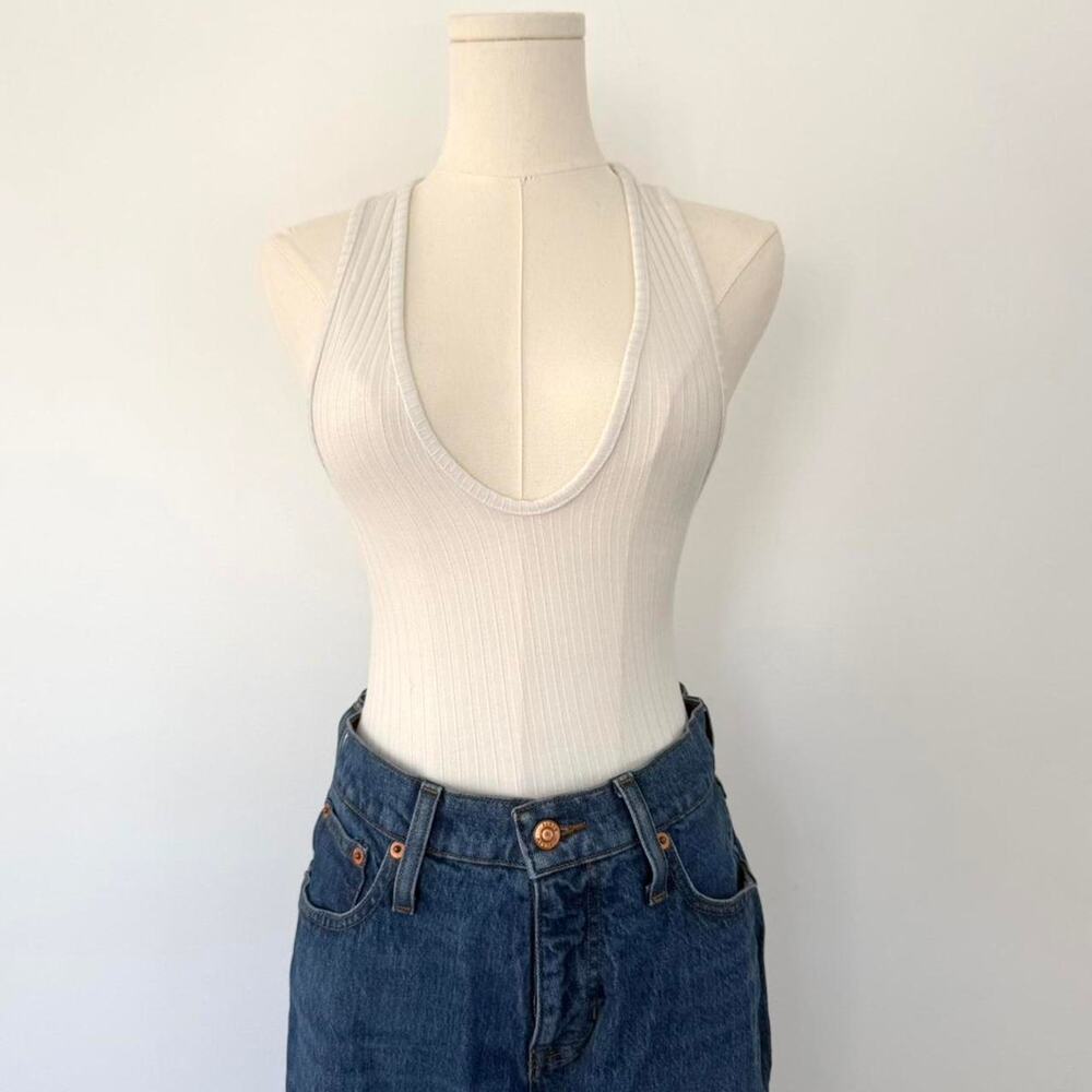 URBAN OUTFITTERS DEEP V-NECK RIBBED BODYSUIT